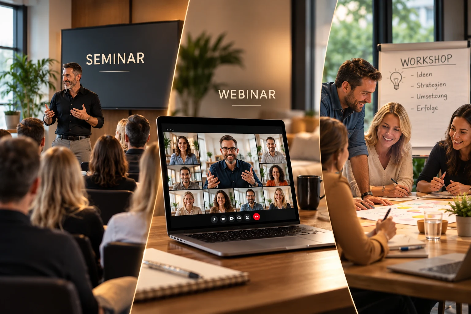 Seminar, Webinar und Workshop – gemeinsames Lernen vor Ort und online